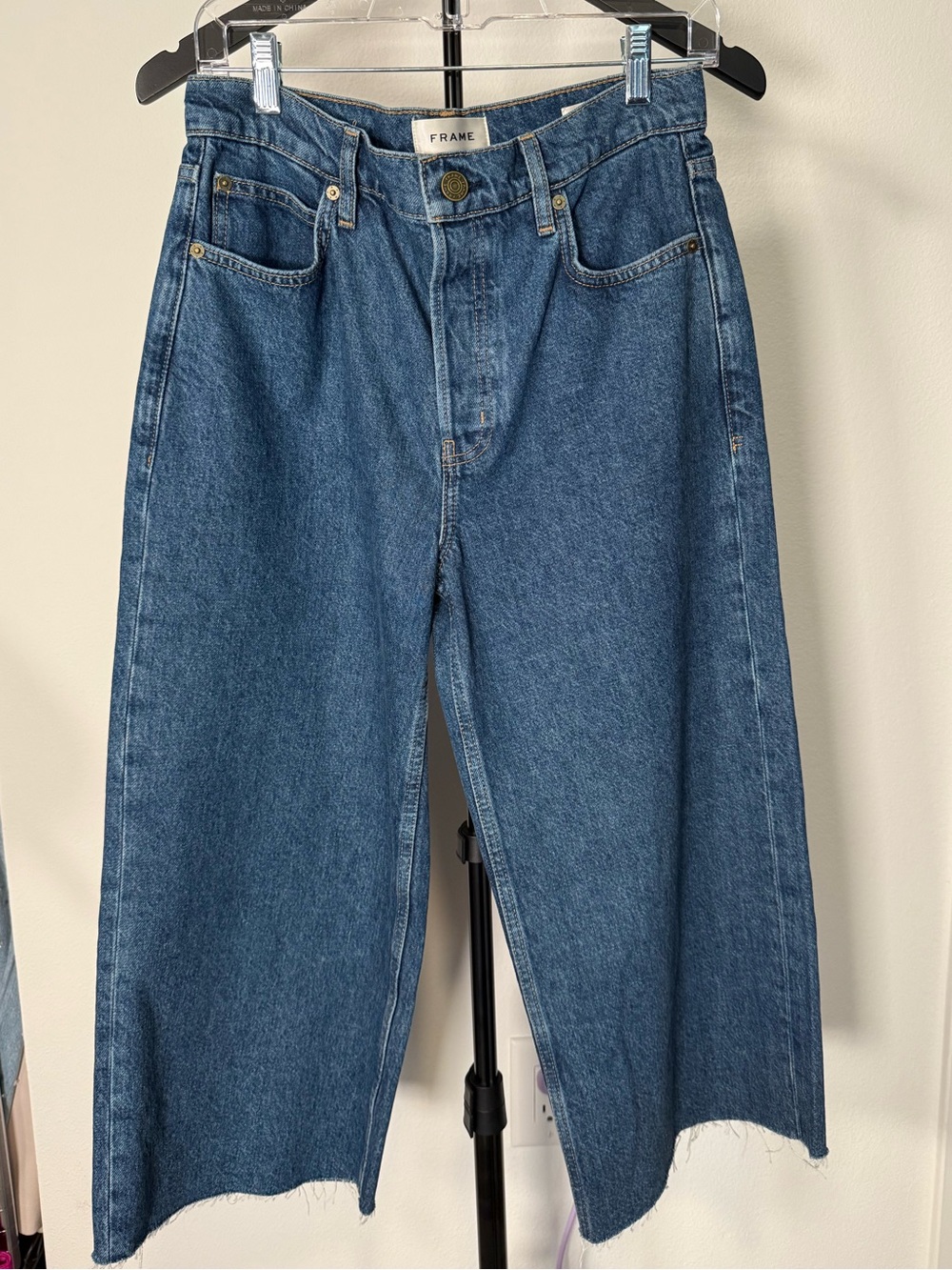 Frame Denim Blue High-Rise Jeans with Branded Button